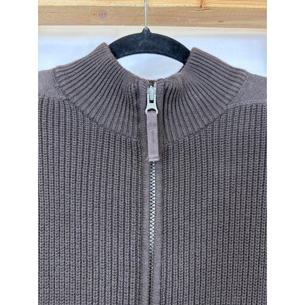Vintage Chaps Brown Knit Zip-Up Jacket with Felt Elbow Patches Large - Picture 3 of 10